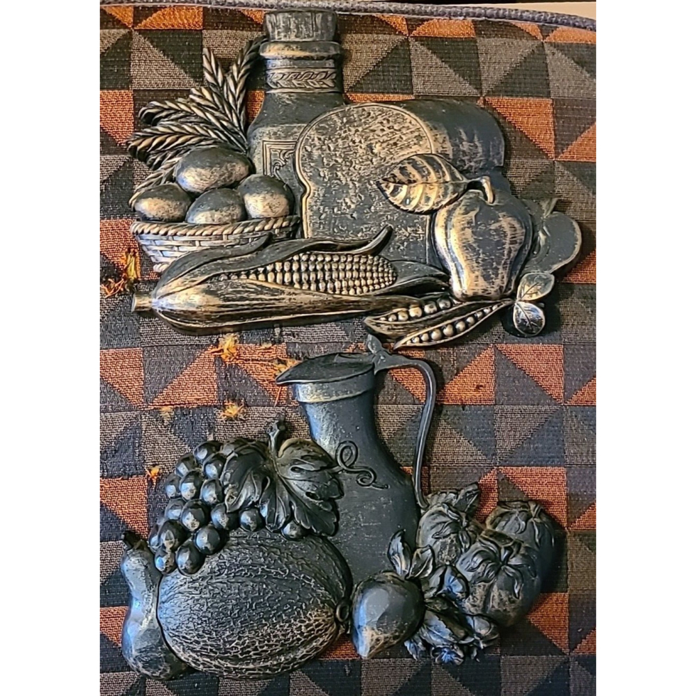 Lot Of 2 Syroco Kitchen Wall Decor USA Made Mid Century Copper Color Vtg 1970s